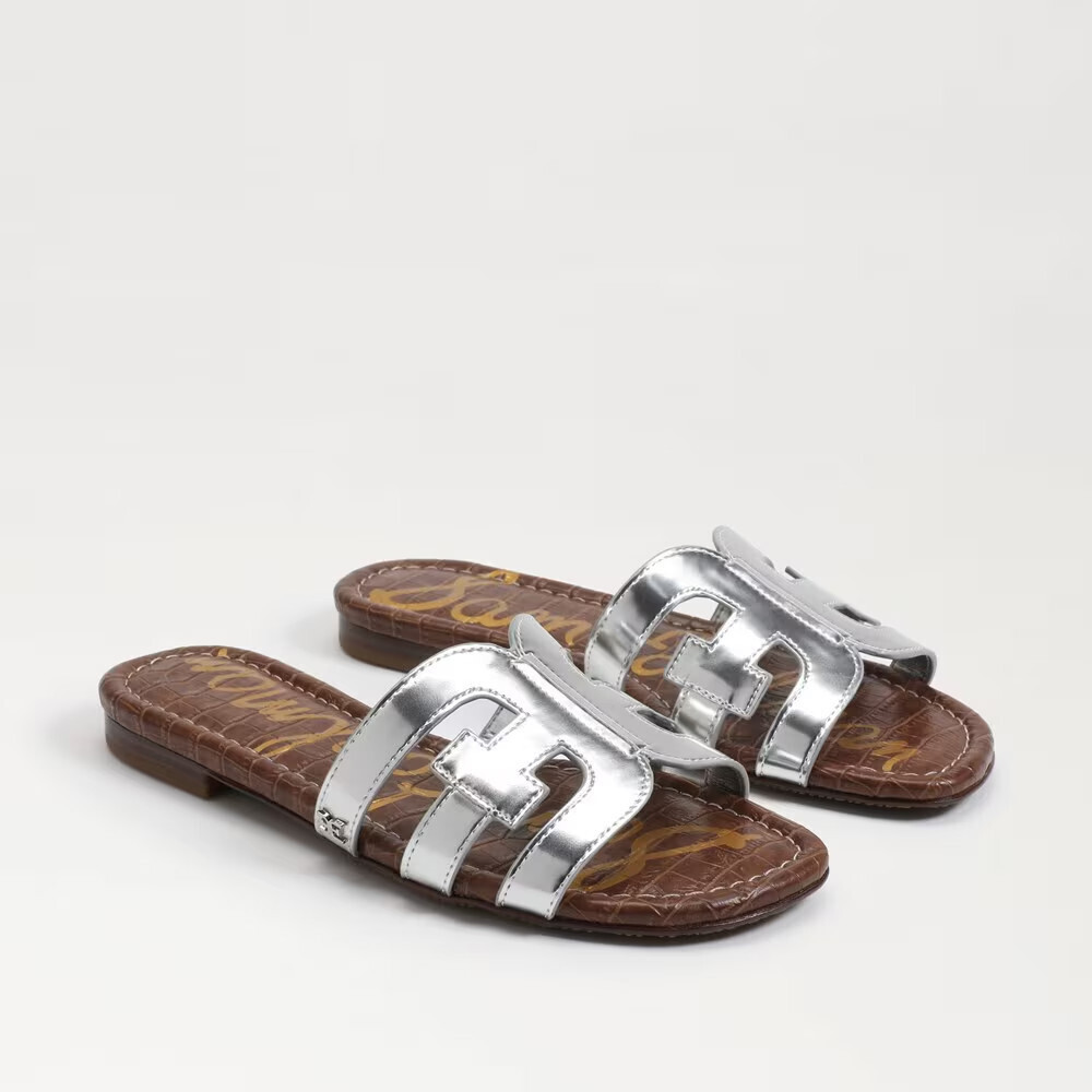 Sam Edelman Bay Sandal Girls 1 Silver Metallic Faux Leather Slip-On Slide ZAP446